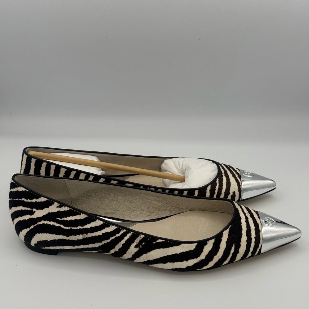 Michael Kors Paxton Leather Calf Hair Zebra Flats with Silver Tone Accents NIB - Picture 2 of 11